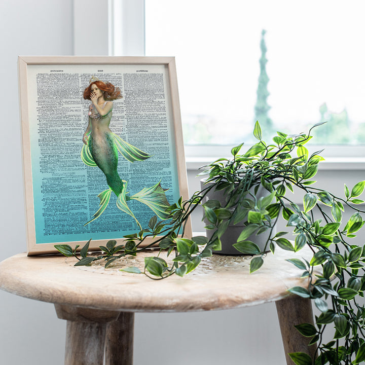 Princess Mermaid Dictionary Art - 8x10 Fantasy Poster for Bedroom, Living Room, Lake, Ocean or Beach House, Bathroom, Bath - Nautical Wall Decor, Home Decoration - Chic, Unique Gift - Unframed Print