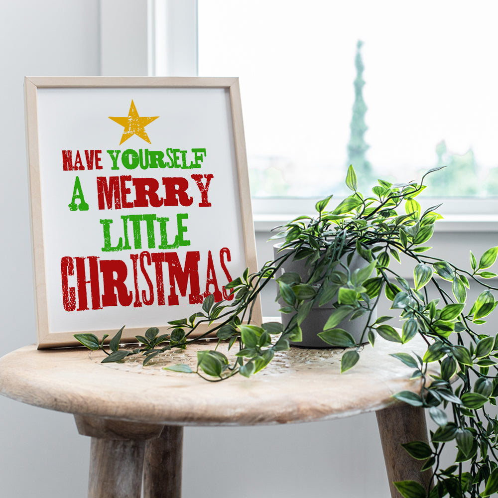 Yellowbird Art & Design - Have Yourself A Merry Little Christmas Holiday Wall Art - Holiday Home Decor - Cute Christmas Decorations - Xmas Decor - Green Gold Red Christmas Poster - 8x10 UNFRAMED