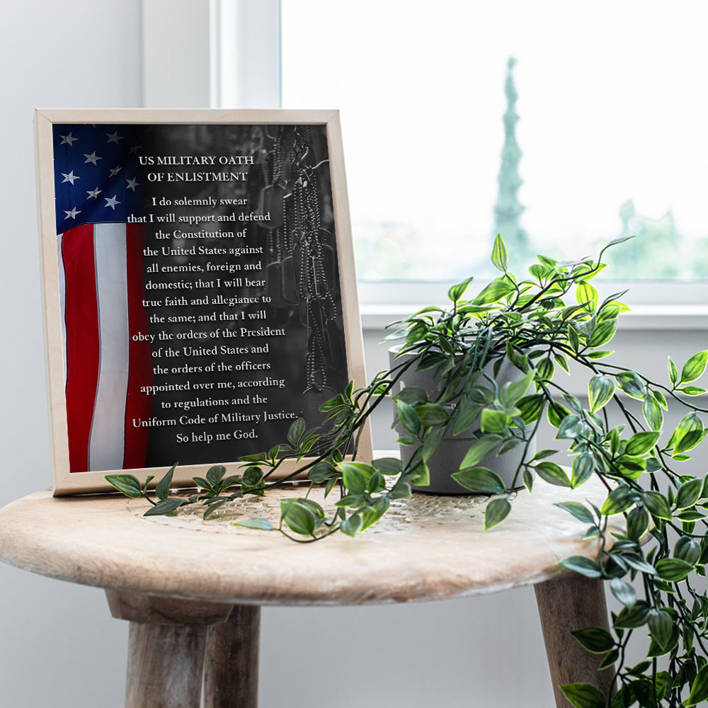 American Flag Wall Art - Oath of Enlistment - Patriotic Home Decor - Military Decor - Veteran Wall Decor - Marine Corps Gifts - Army, Navy, Air Force, Men, Women - USA Americana