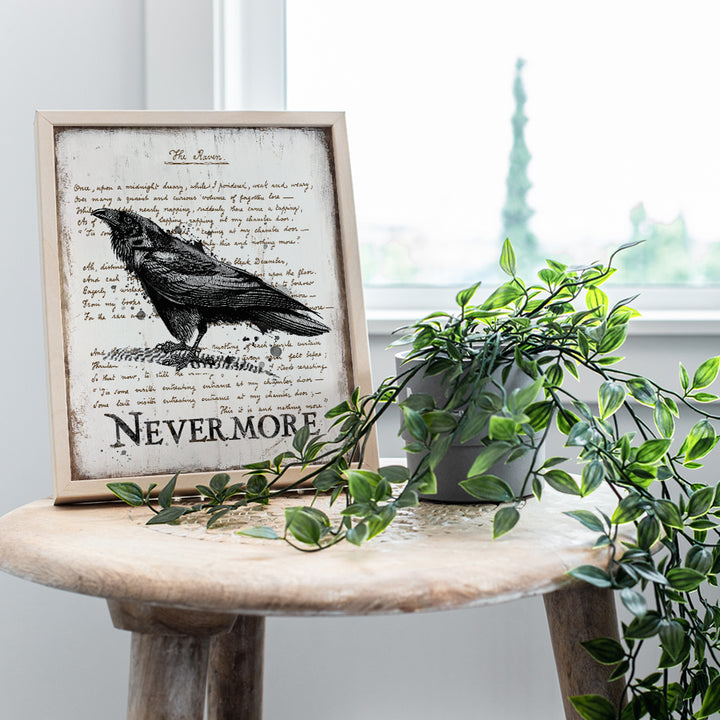 Edgar Allan Poe Gifts - The Raven - Nevermore - Creepy Poetry Poem Wall Art - Goth Room Decor - Gothic Home Decor - Vintage Rustic Decoration - 8x10 Retro Poster Print - Sign Plaque Poster - Unframed