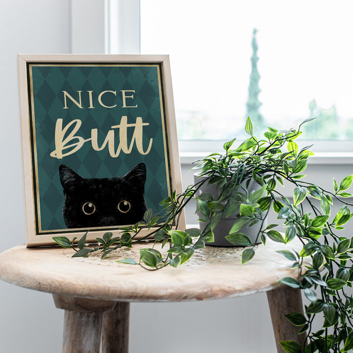 Nice Butt Bathroom Decor - Cat Wall Decor - Funny Bathroom Wall Art - Cat Bathroom Decor - Bath Wall Decor - Bathroom Decorations for Women, Kitty, Kitten, Pet, Animal Lover - Powder Room Wall Art