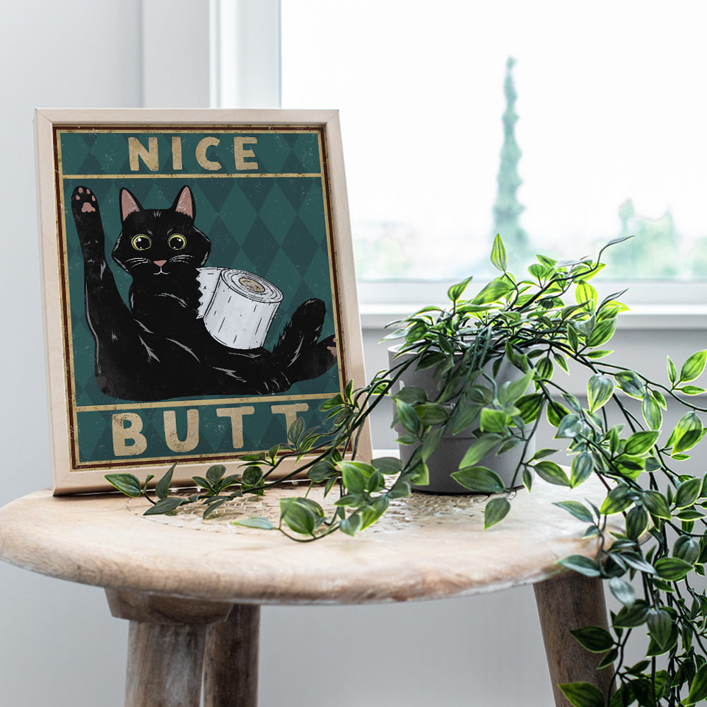 Nice Butt Bathroom Decor - Cat Bathroom Decor - Bathroom Wall Art - Bath Wall Decor - Guest Bathroom Wall Decor - Cat Wall Art - Restroom Decorations - Powder Room Decor - Funny Bathroom Poster