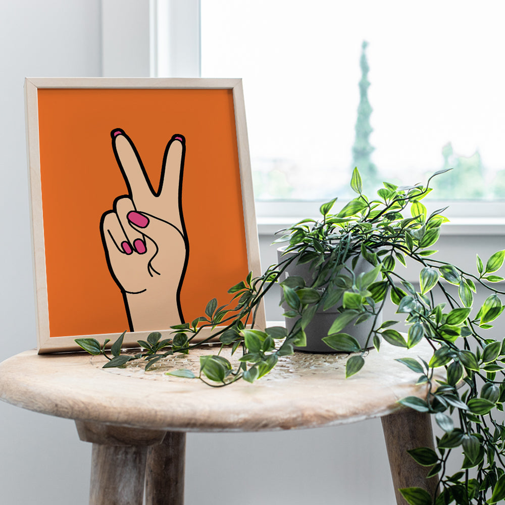 Orange Peace Sign Decor - Preppy Wall Art & Decor - Vintage Retro style Pop art - Eclectic Trendy Home Decor - Cute Indie Room Decor for Women, Teen Girls Bedroom - Boho-chic Funky Living room Decor