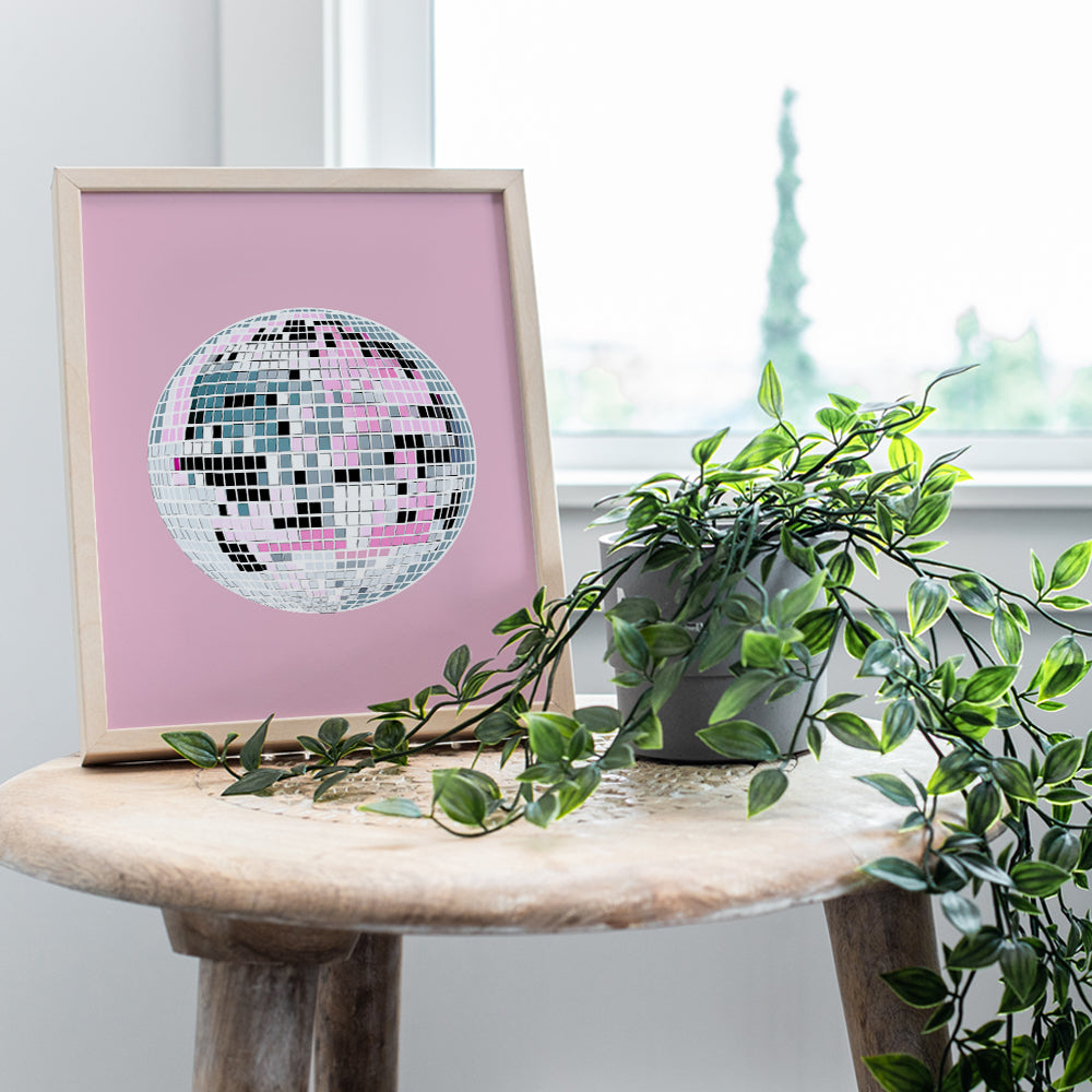 Disco Ball Decor - 70s 80s Aesthetic College Dorm Room Gallery Wall Art - Pop art Preppy Room Decor - Vintage Retro Pink Bedroom Decor for Women, Teen Girls - Funky Wall Art - Trendy Wall Decor 8x10