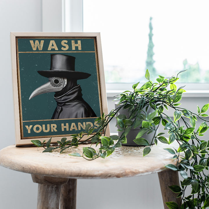 Bathroom Sign Plague Doctor Decor - Wash Your Hands Gothic art funny Sayings, Quotes - Crow Raven Creepy Bathroom Decor Wall Art - Medieval Powder room Restroom Sign - Witchcraft Supplies, Pagan Gifts