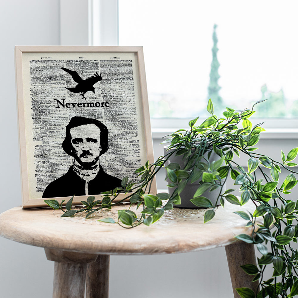 Gothic Edgar Allan Poe Decor - The Raven Poster 8x10 - Goth Room Decor - Creepy Vintage Wall Art - Nevermore Halloween - The Crow - Funny Unique Affordable Gift - Dictionary Art Photo Picture Print