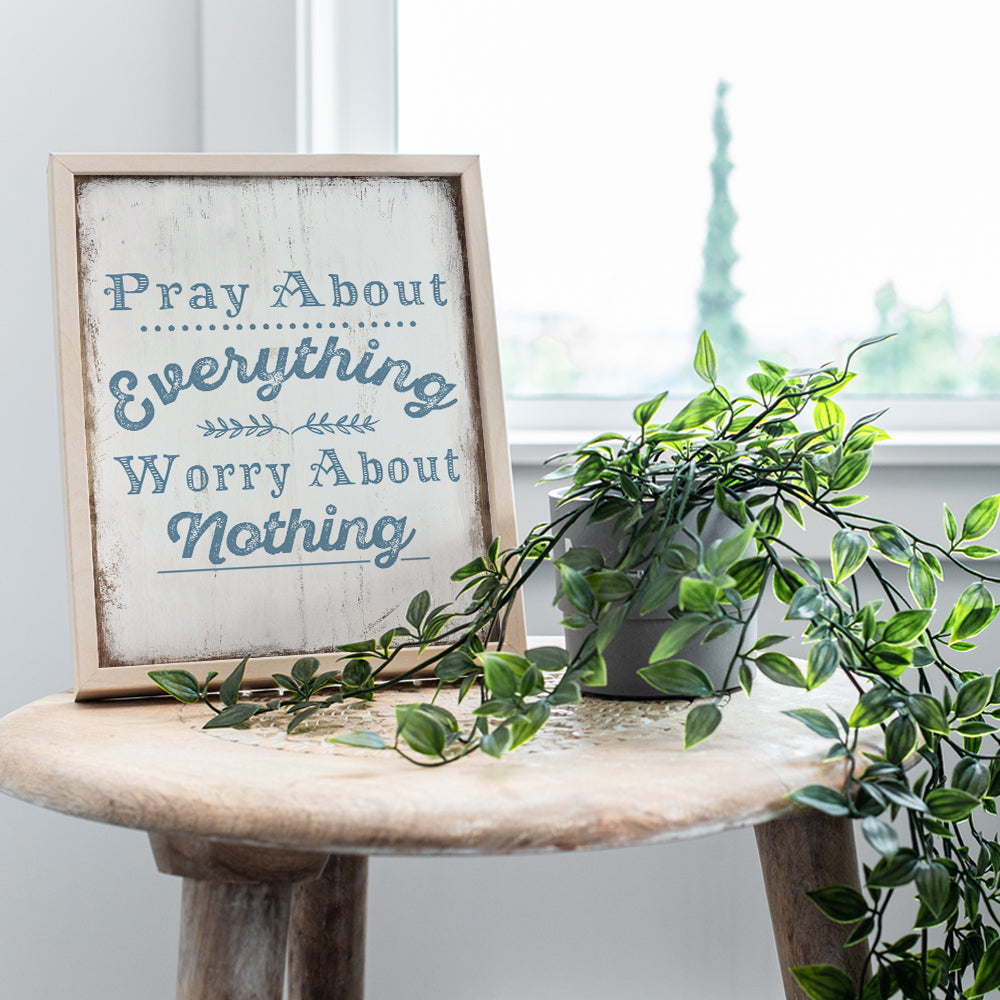 Pray About Everything Worry About Nothing Sign - Christian Gifts for Women - Religious Wall Decor - Christian Wall Art - Spiritual Inspirational Positive Quotes - Catholic Gifts - Prayer Wall Decor