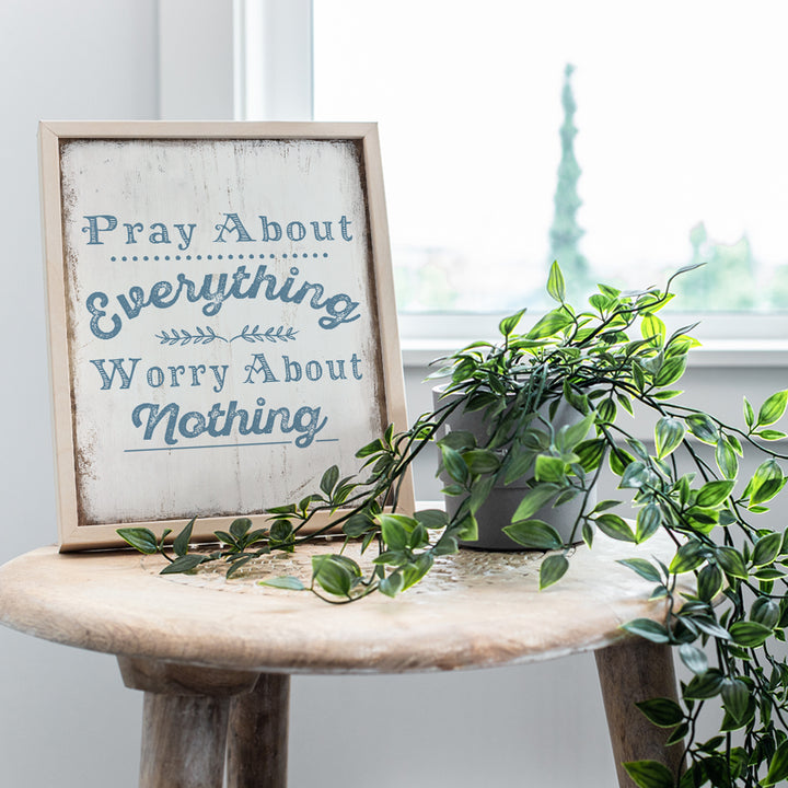 Pray About Everything Worry About Nothing Sign - Christian Gifts for Women - Religious Wall Decor - Christian Wall Art - Spiritual Inspirational Positive Quotes - Catholic Gifts - Prayer Wall Decor