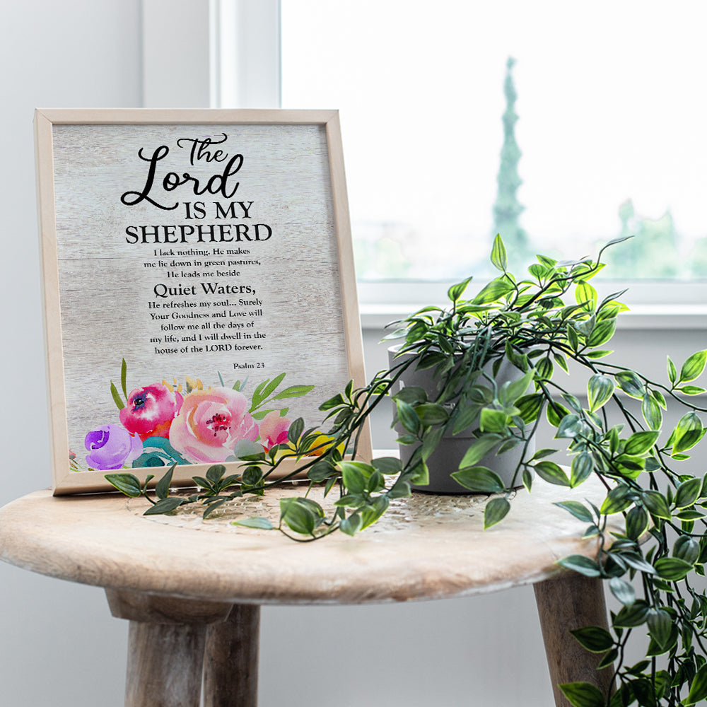 Psalm 23 - The Lord is my Shepherd Wall Art - Christian Inspirational Gifts for Women - Bible Verse Religious Wall Art - Scripture Wall Decor - Church Decorations - God Wall Art - Spiritual Wall Decor