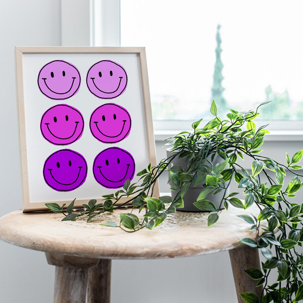 Smiley Face Purple Wall Decor - Smile Face Wall Art - Girls Bedroom Decor, Teens Room - Positive Wall Decor - Happy Decor - Preppy Room Decor - Trendy Room Decor - Modern art - Grunge Indie Room Decor