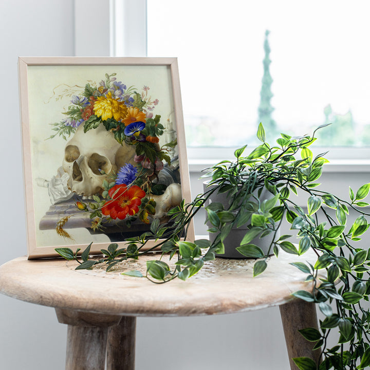 Vanitas Still Life - Skull Wall Decor - Skull Wall Art - Goth Wall Art - Gothic Decor - Gothic Living Room Decor - Floral Skull - Skull Flowers - 8x10 Poster Print Picture