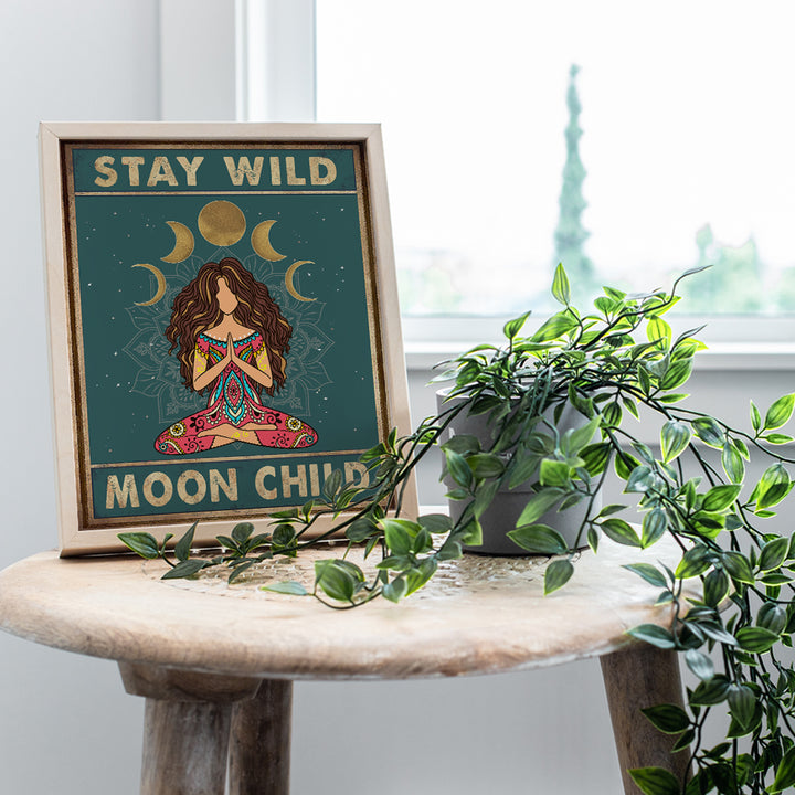 Stay Wild Moon Child Wall Art - Spiritual Yoga Gifts for Women - Boho Bohemian Wall Decor - Hippy Hippie Room Decor - New Age Zen Meditation Mandala Decor - Inspirational Positive Quotes Poster