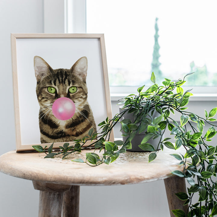 Tabby Cat Bubblegum - Funny Cat Home Decor - Cat Gifts for Women - Cat Wall Art - Cat Wall Decor - Cat Poster 8x10 - Cat Lover Gifts Wall Decor - Cat Themed Gifts - Kitty Cat Decorations