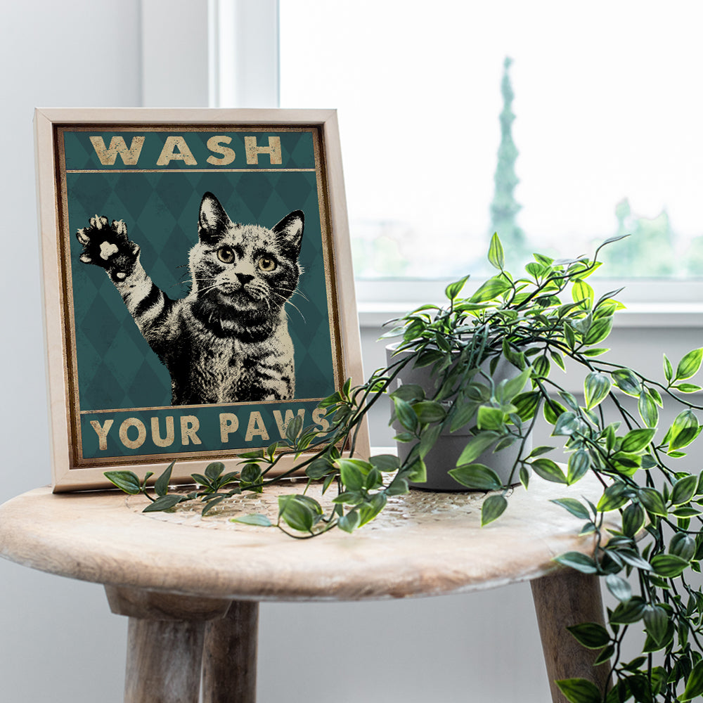 Funny Tabby Cat Bathroom Decor - Wash Your Hands Sign Bathroom Decor- Cat Wall Art - Bathroom Wall Art- Bath Wall Decor - Guest Bathroom - Restroom Sign Decorations - Powder Room - Cat Gifts for Women