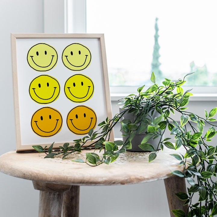 Retro style Smiley Face Art - Yellow Wall Decor - College Dorm Room Decor - Teen Kids Room Decor - Trendy Preppy Room Decor Aesthetic - Funky Wall Art - Cute Little Girls Bedroom Decor - Happy Decor