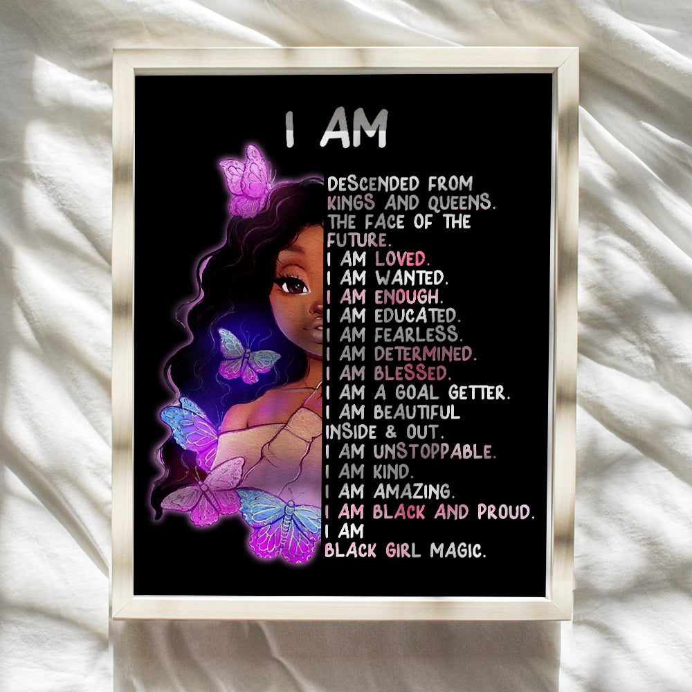 Inspiring Black Girl Wall Decor - African American Girl Art Print - Inspirational positive affirmation - Motivational Quotes - Girls Bedroom Decor - Tween Teen Little Girls Room Decor