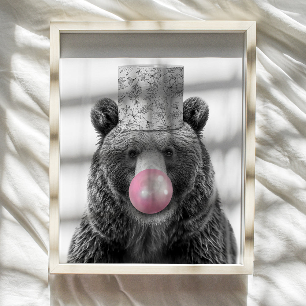 Farmhouse Bathroom Wall Decor - Funny Bathroom Decor - Black Gray Grey Kids Bathroom Decor - Cute Bear Restroom Wall Decor - Bathroom Accessories for Men, Boys Bathroom Wall Art, Modern Bathroom Art