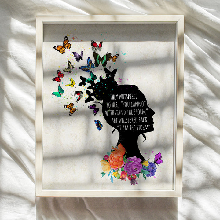 Butterfly positive affirmations for Women - They Whispered to Her You Cannot Withstand The Storm - Inspirational Wall Art - Motivational Quotes - Boho Home Decor - Empowering Women Gifts for Her