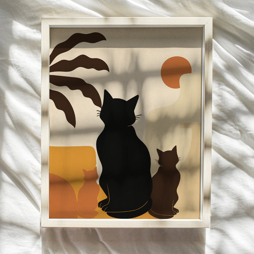 Mid century modern Cat Art - Boho Wall Decor - Cute Cat Wall Decor Aesthetic Wall Decor - Minimalist Art - Cat Gifts for Women, Cat Mom, Cat Lover - Boho-chic Cat Wall Decor - Retro style Abstract Art