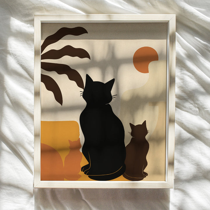 Mid century modern Cat Art - Boho Wall Decor - Cute Cat Wall Decor Aesthetic Wall Decor - Minimalist Art - Cat Gifts for Women, Cat Mom, Cat Lover - Boho-chic Cat Wall Decor - Retro style Abstract Art