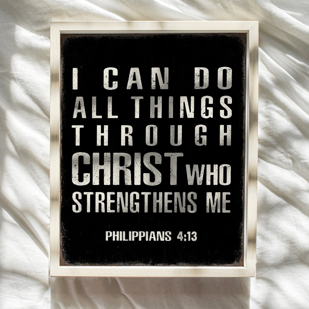 Christian Bible Verse Art Print - I Can Do All Things Through Christ - Christian Wall Art for Men - Jesus Scripture Wall Decor - God Wall Art - Inspirational spiritual Gifts - Catholic Gifts