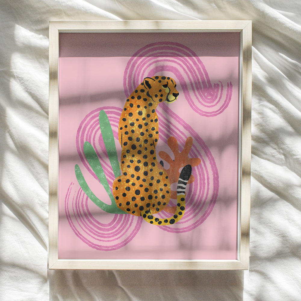 Mid Century Modern Abstract Cheetah - Pink Boho Wall Art - Minimalist Gallery Wall Decor - Aesthetic Room Decor - Bohemian Bedroom Decor - Living room Wall Collage - Geometric - Home Decor