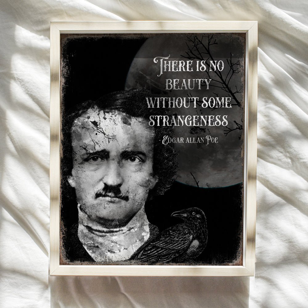 Edgar Allan Poe Gothic Wall Art - The Raven Creepy Print - Spooky Scary Gothic Home Decor - Inspirational Quotes Halloween Decoration - Witch Wicca Gifts - Horror Movie Poster - Goth Wall Art