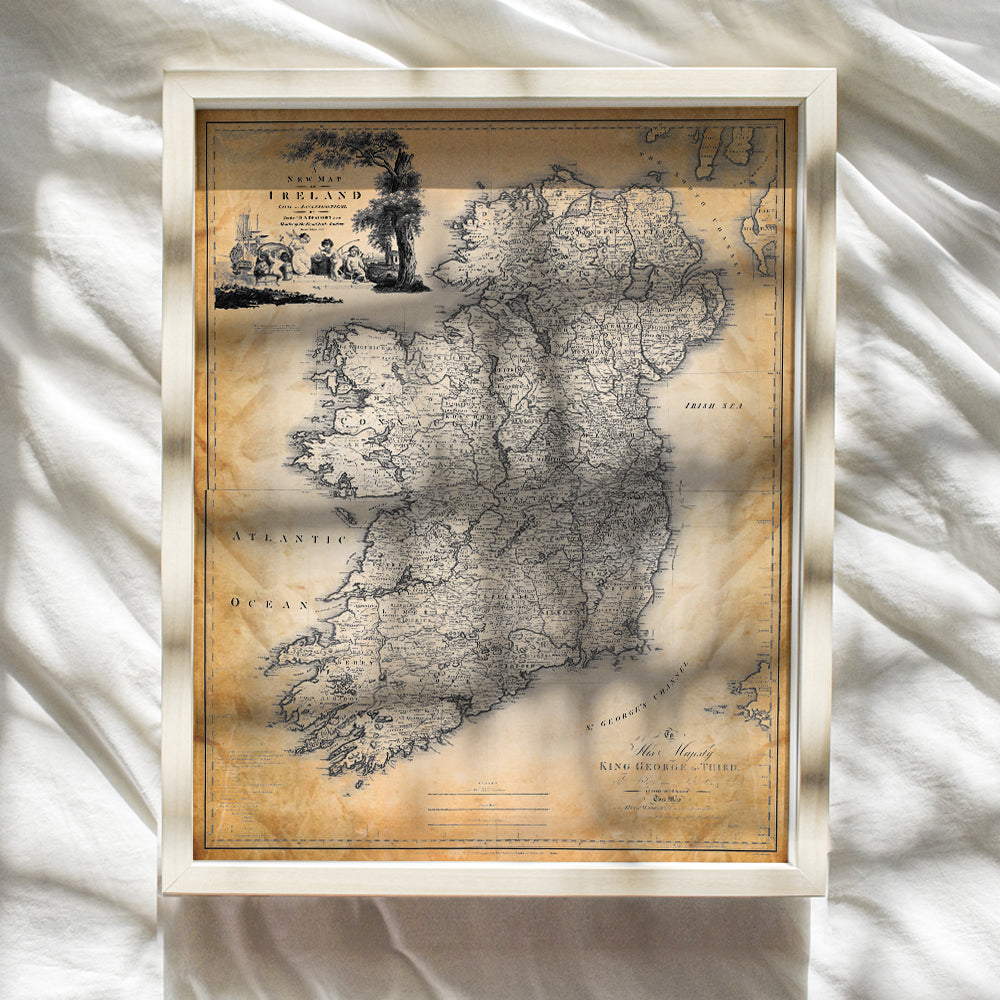 Map of Ireland - Irish Gifts - Irish Home Decor Wall Art - Celtic Wall Decor Poster Print - Vintage Antique Retro Style Irish Map