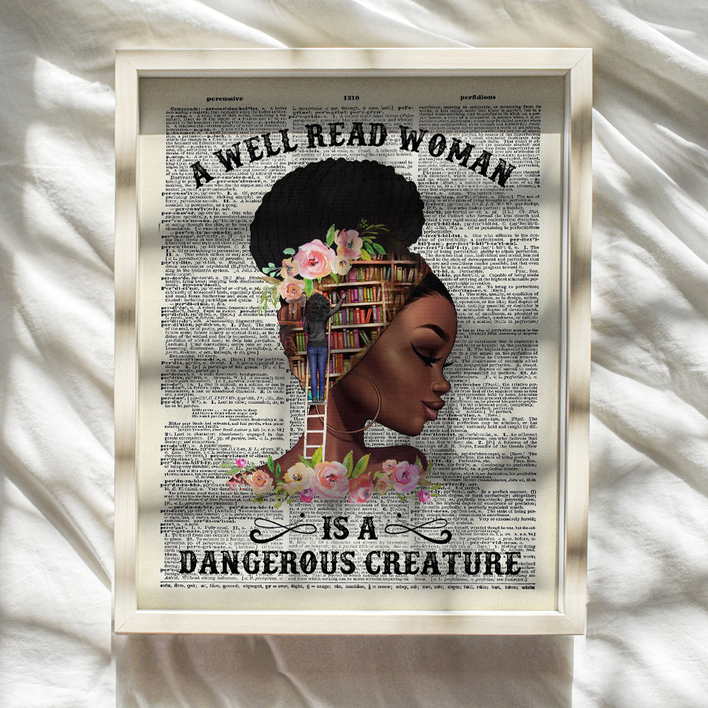 Empowered Black Women Poster - Classroom Decor - Motivational Wall Art - Never Underestimate the Power of a Girl With a Book - African American Wall Art - positive affirmation Wall Decor