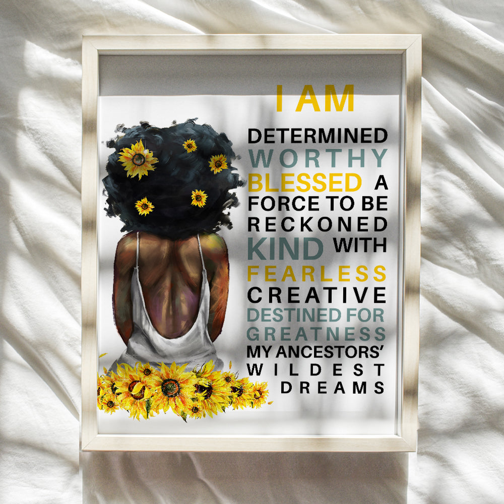 Black women positive Affirmations - Inspirational Quotes Wall Art Print - African American Art & Decor for Girls Room, Teen Bedroom - Motivational Sayings - Black Art - I Am Motivational poster