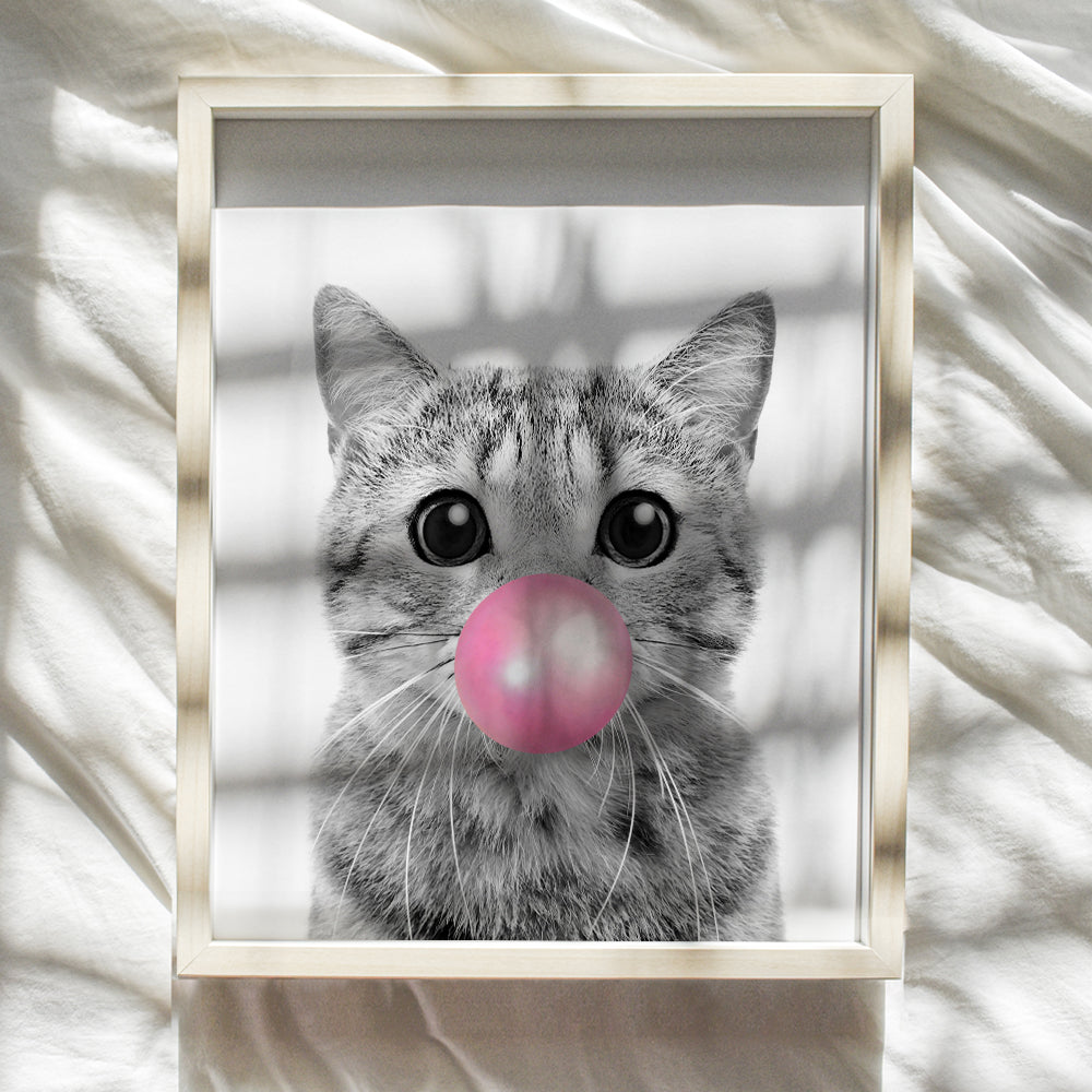 Tabby cat Wall Art - Cute Cat Nursery Wall Decor for Girls Bedroom, Kids Room - Pink Girly Kitty, PussyCat, Kitten Art - Cat Lover Gifts for Women - Adorable Cat Wall Art for Girl - Unframed