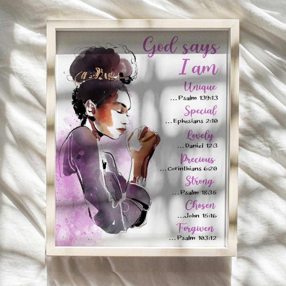 Christian Scripture Wall Art For Black Girls - Inspirational Bible Verse Poster for African American Women, Apartment, Teen Bedroom, Living Room - spiritual Religious Gifts - God Wall Decor