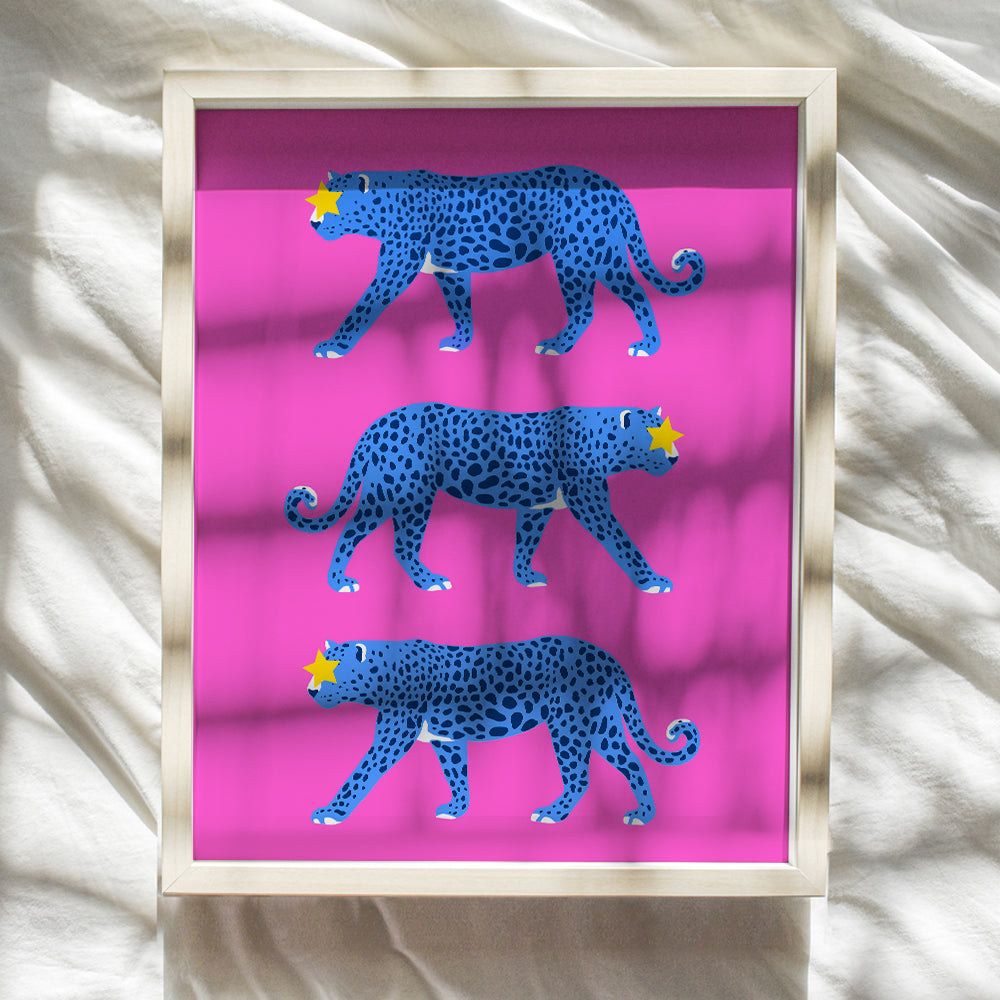 Cheetah Wall Art & Decor - Trendy Aesthetic Room Decor - VSCO Indie Preppy Room Decor - Pink Blue Cheetah Print - Minimalist Mid-century modern Wall Art - Leopard Home Decor - Yellowbird Art & Design