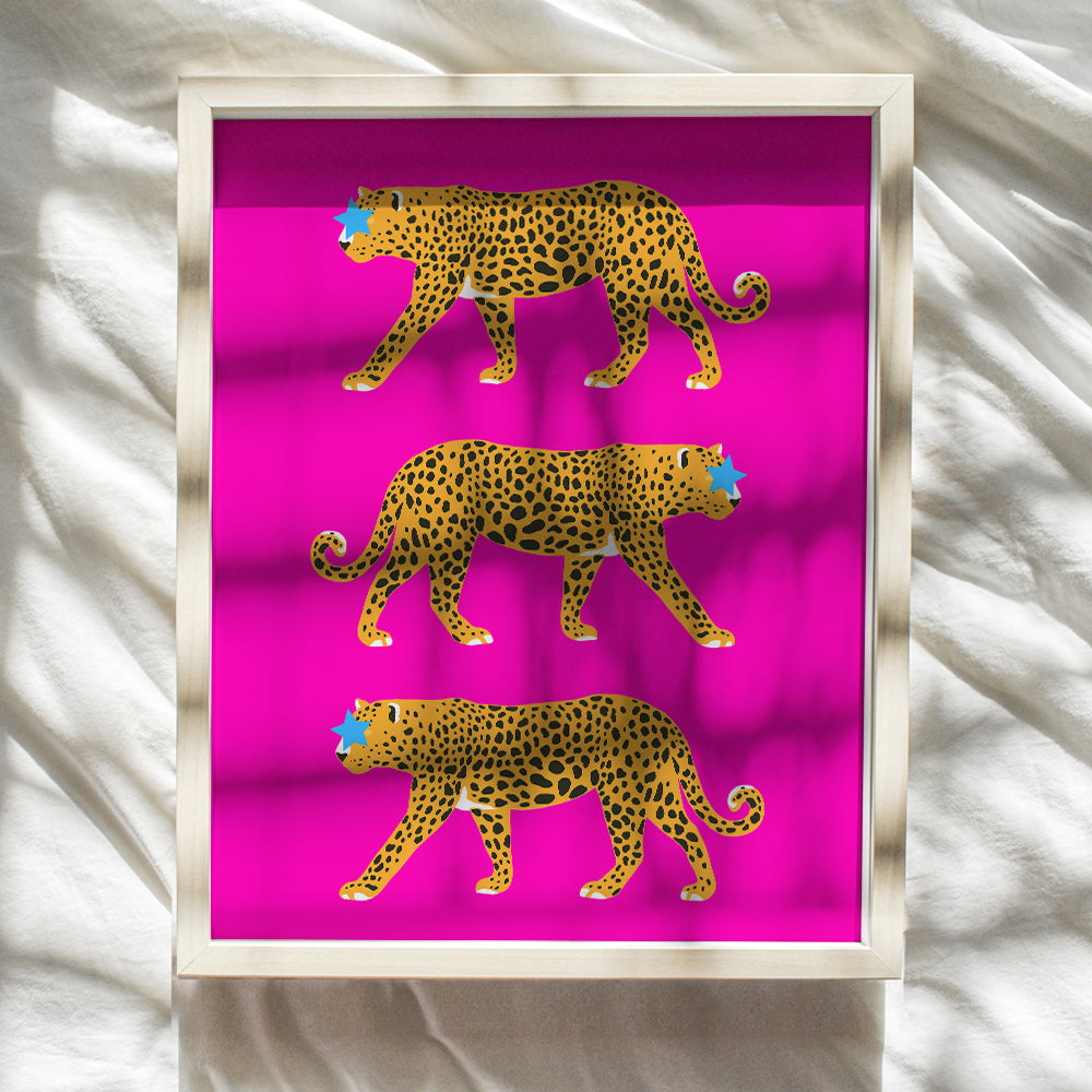 Cheetah Wall Art - Cheetah Print Wall Decor - Aesthetic Room Decor - Preppy Room Decor - Minimalist Mid-century modern Wall Art & Decor - Leopard Home Decor - Pink Teen Girls Womens Bedroom Decor