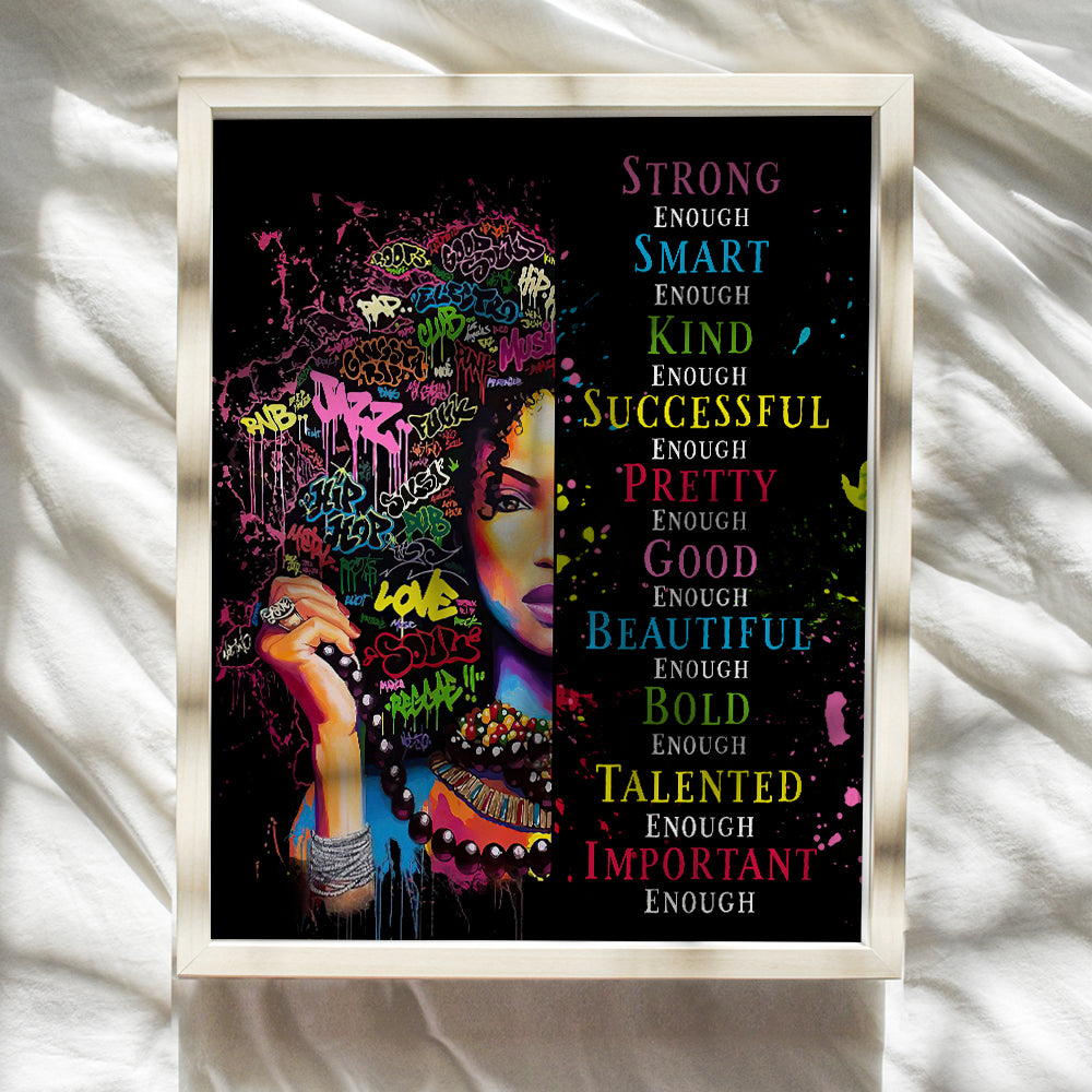 Black Women's empowerment - African American Wall Art for Women Girls - Inspirational Poster - Motivational Wall Art - I Am Enough - Bedroom Living Room- positive Affirmations Wall Decor