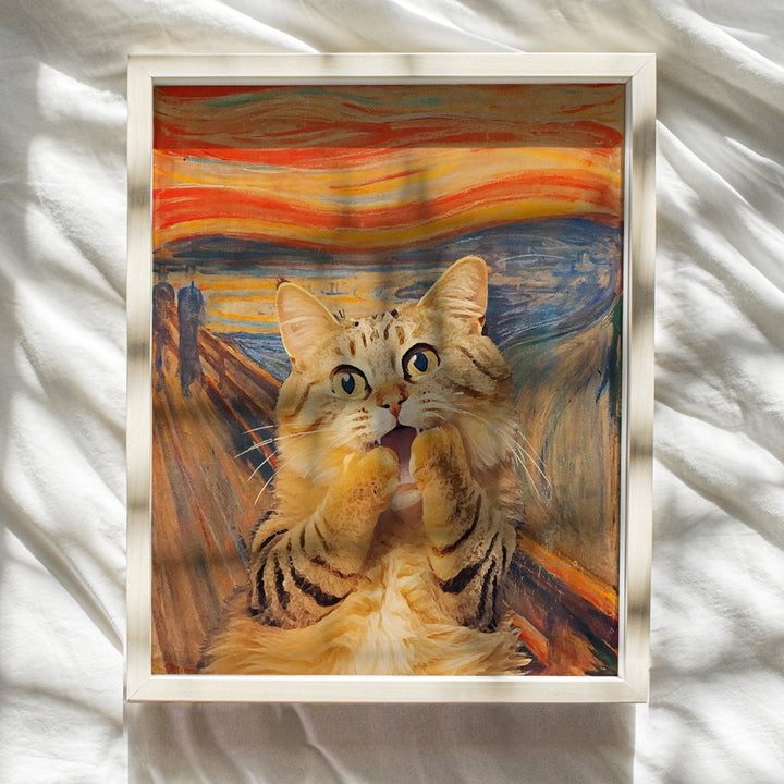 Edvard Munch Cat Wall Decor - The Scream Cat Decorations, Orange Cat Decor, Cat Room Decor - Tabby Cat Wall Art - funny Cat Stuff, Cat Themed Gifts for Cat Mom, Cat Dad, Cal Lover - Cute Cat Poster