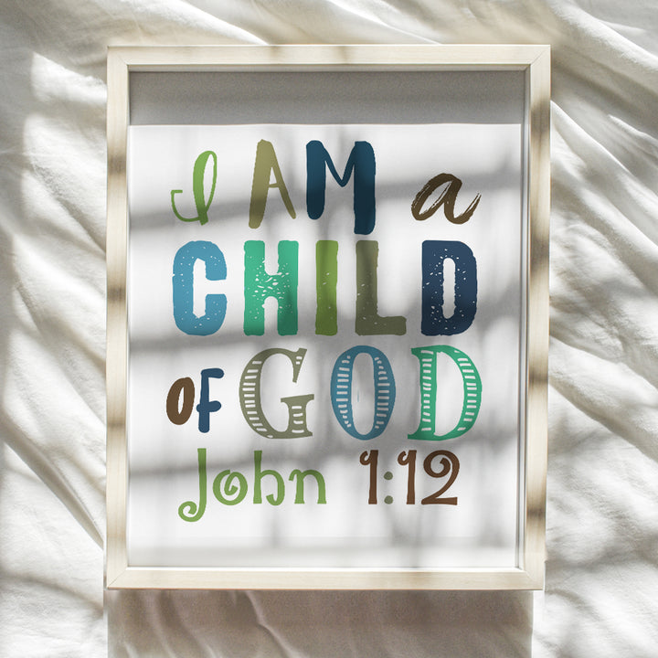 Jesus Christ Scripture Wall Art - I Am Bible Verse for Little Boy Room Decor - Christian Gifts for Kids, Boy Bedroom Decor - God Wall Decor - Religious Wall Decor for Baby Boy Nursery