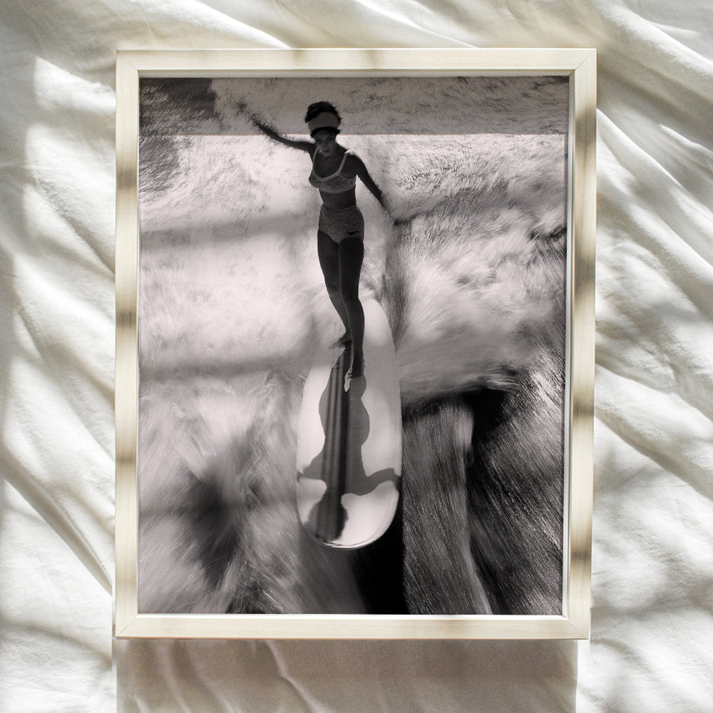 Vintage Surfing Photo for Ocean, Sea or Beach House Wall Decor, Lake House Decoration, Coastal Bathroom Art, Living Room Decor, Bedroom - Chic Gift for Women - UNFRAMED Poster Print