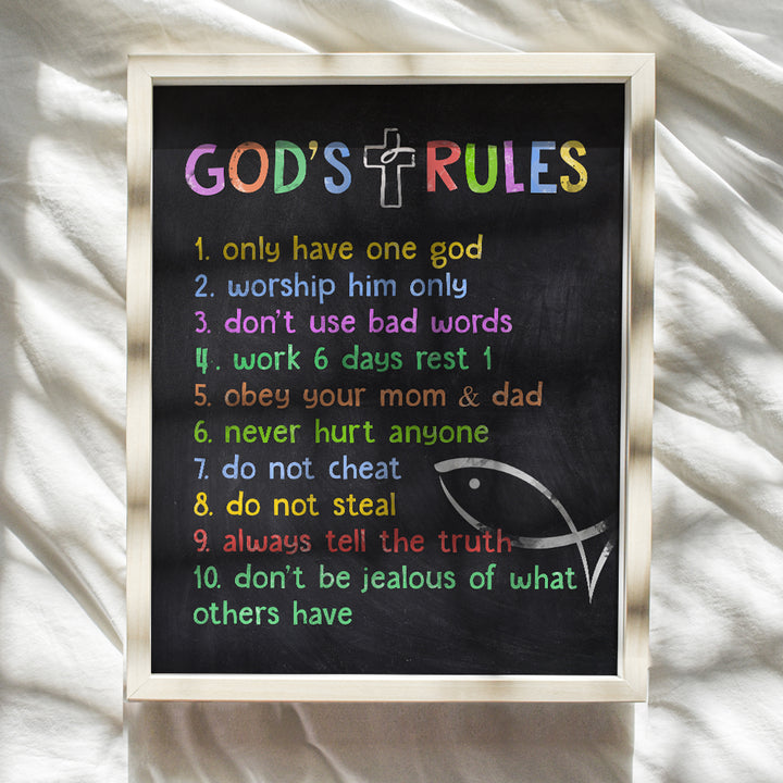 Bible Verse Nursery Decor For Child - Christian Wall Decor, Religious Toddler Room Decoration - Cute Gift for Boy, Girl - spiritual Gifts - Bible Verses Wall Art for Kids - Ten Commandments