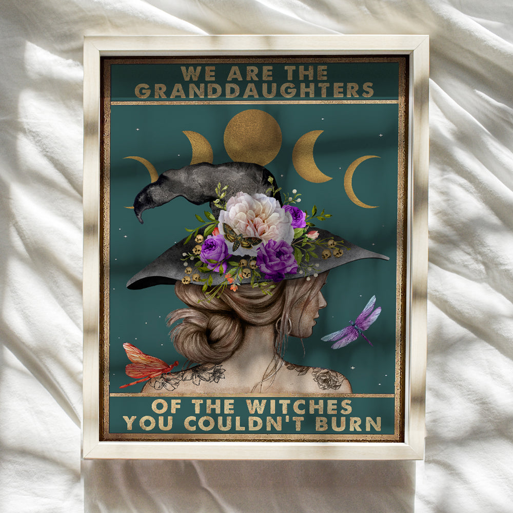 Witch Wall Art For Women - Granddaughters of the Witches - Boho-chic Room Decor - Gothic Living room Decor - Witchcraft, Pagan Gifts - Halloween Wall Decor - Hippie Bohemian Wall Art Room Decor