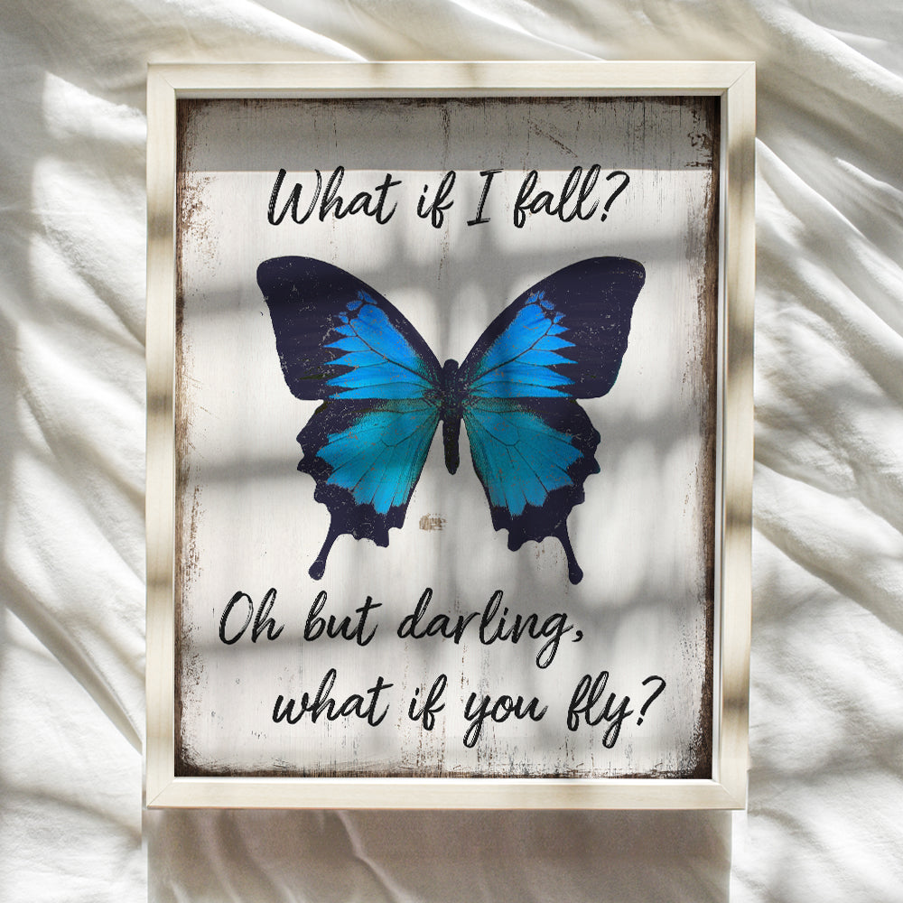 Boho Butterfly Inspirational Wall Art - Rustic Home Decor, Bedroom, Living room Decorations - Motivational poster - positive Quotes for Women Girls Teen - Shabby chic Women's empowerment