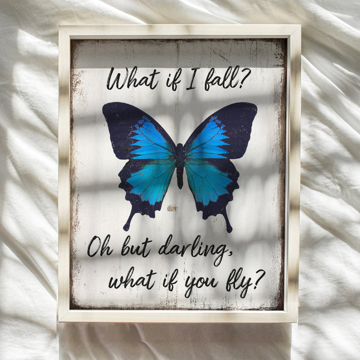 Boho Butterfly Inspirational Wall Art - Rustic Home Decor, Bedroom, Living room Decorations - Motivational poster - positive Quotes for Women Girls Teen - Shabby chic Women's empowerment