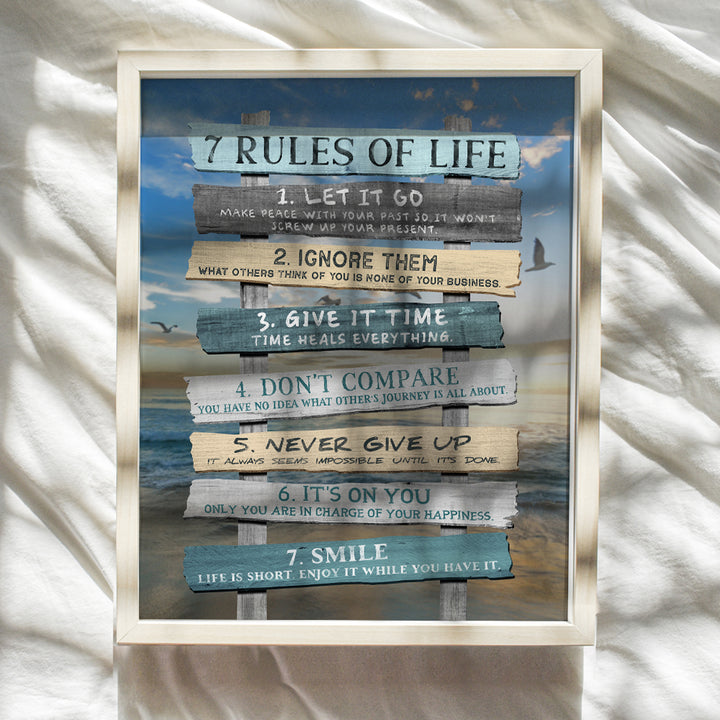 Inspiration Motivation Wall Art & Decor - 7 Rules Of Life Motivational poster 8x10 - Inspirational Gift for Woman Men - Positive Quotes Saying - Home Office Bedroom Living Room Beach House Wall Art