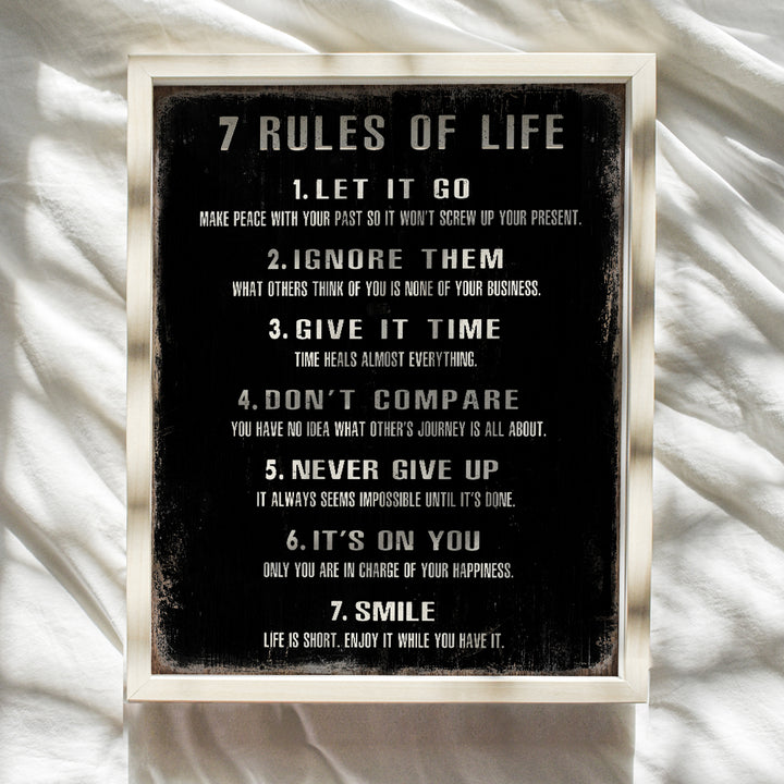 7 Rules of Life Wall Art 11x14 - Inspirational Quotes Wall Art - Motivational Wall Decor - positive Quotes - Inspirational Gifts for Women, Men, Classroom - Home Office, Living Room Decor Poster