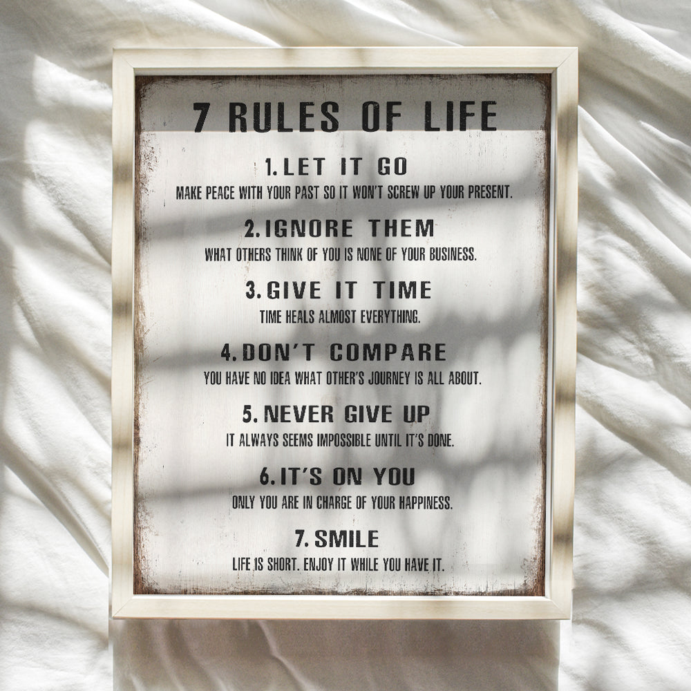 7 Rules Of Life Wall Art - Inspirational Wall Art - Inspirational Gifts for Women Men - Motivational poster - Home Office Bedroom Living Room - Motivational Wall Art - Positive Quotes Wall Decor 8x10