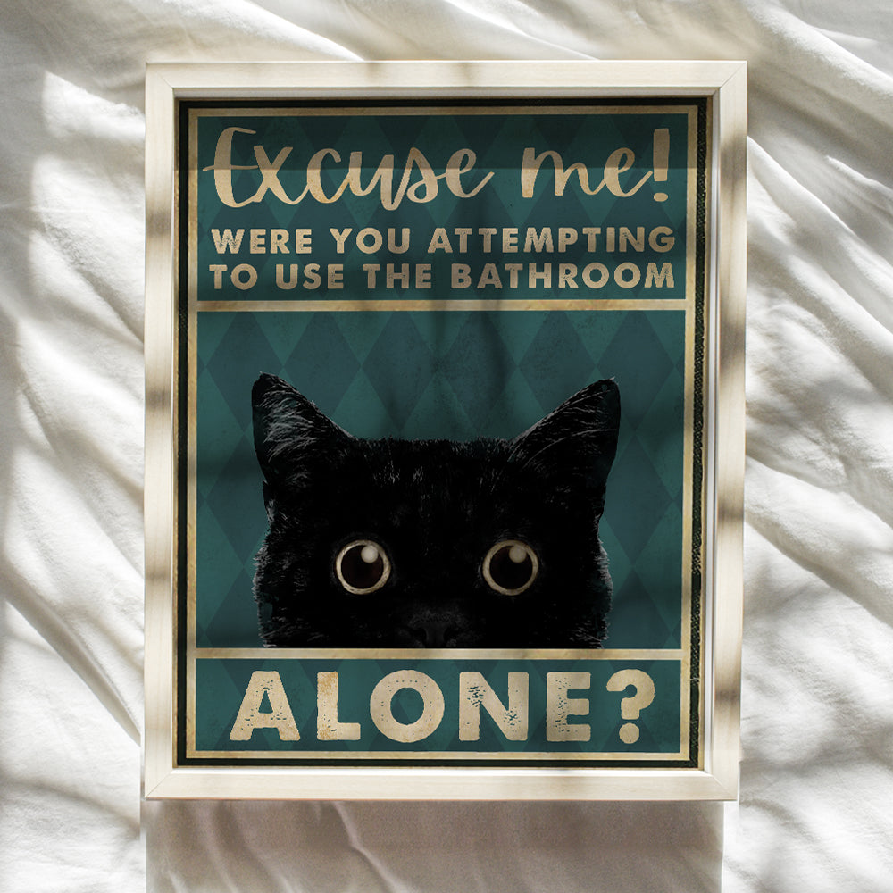 Cute Kitty Wall Decor - Restroom Sign for Women - Cute Cat Themed Powder Room Decorations - Unique Bathroom Wall Decor for Cat Lovers - Funny Bathroom Decor - Cat Poster, Cat Wall Art