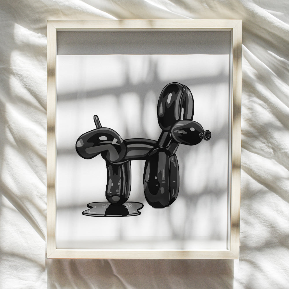 Black Bathroom Wall Decor for Men - funny small Bathroom Signs - Modern Bathroom Pictures - Balloon Dog Pop art - Retro Minimalist Decor - 70s Trendy Funky Dorm Decorations - Black and White Wall Art