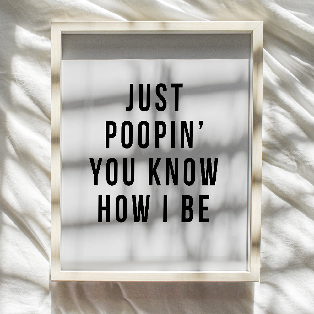 funny Bathroom Wall Art - Humorous Restroom Sign for Powder room, Guest Bathroom, Office Bathroom - Unique, funny Bathroom Decor - Sayings - Ideal Housewarming, Gag - Just Poopin Print