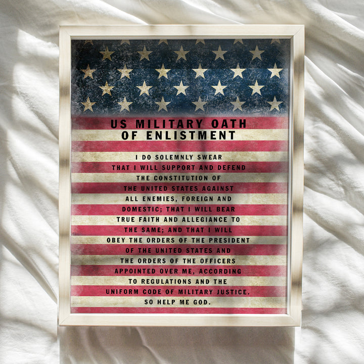 Patriotic American Flag Art - Military Oath of Enlistment - Gift for Soldiers, Veteran, Armed forces, Marines, Navy, Coast Guard - Patriotic Wall Decor - United States Flag, Motivational Quotes