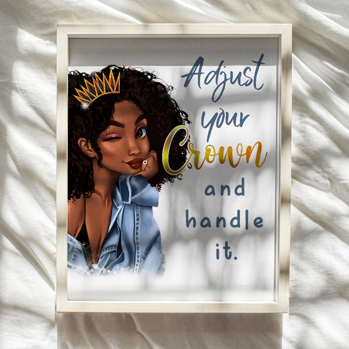 Black Queen Wall Decor - Inspirational quote Decor for Girls Room - Motivational poster for Women - Afro Girl Wall Art Gifts - positive affirmation - Black Girl Empowerment - Unframed